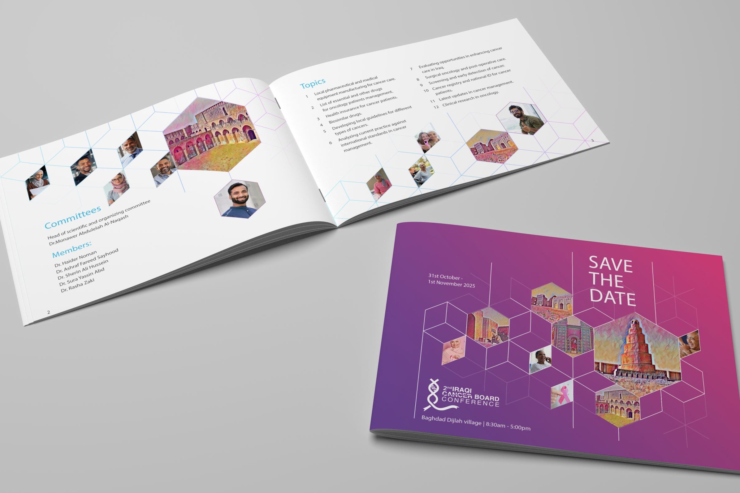 Left Sphere, Iraqi Cancer Board Confrence, Save The Date A4 Brochure.