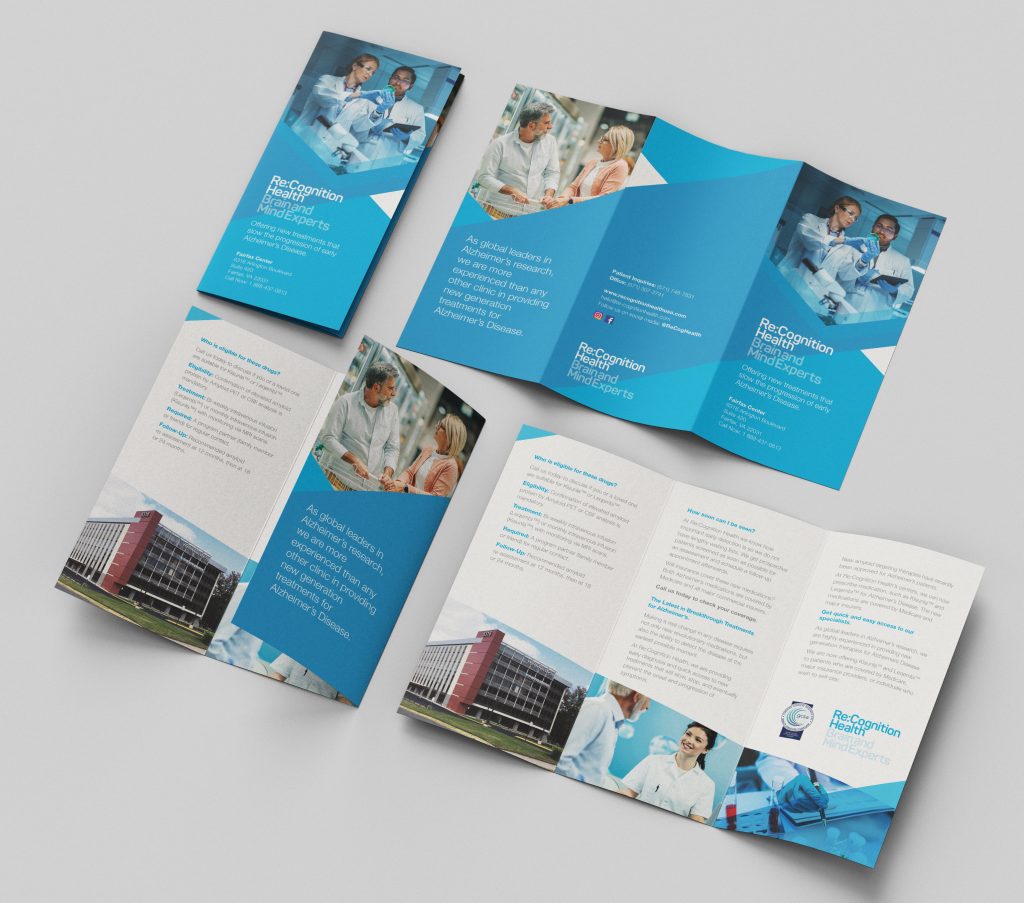 Cover and inside spread design of the Fairfax Centre, DL leaflet for Re:Cognition Health.